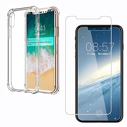 For iPhone X Full Protection Anti Scratch Resistant Clear TPU Soft Skin Case + 9H Clear Tempered Glass