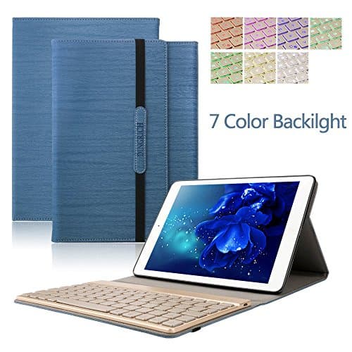 iPad Air Case,Dingrich iPad Air Keyboard Leather Case Trifold Smart Cover With Luxury Magnetic Detachable Aluminum Bluetooth Keyboard of Colorful Backlight and Auto Wake &amp; Sleep Function Case Cover for iPad Air/iPad 5 Case Flip Folio Protective Case,Dark Blue