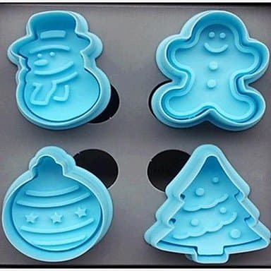 4pcs Christmas Tree Snowman Biscuits Spring Stamper Fondant Cake Baking Plastic Modeling Tools ,L5*W4*H1.7cm
