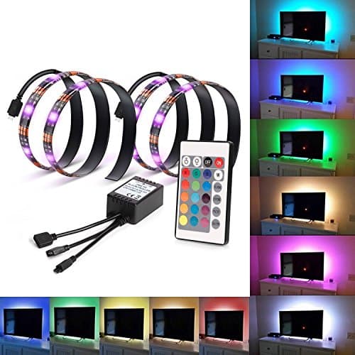 LED TV BackLight Kit, Bias Lighting Kits, 100cm//3.28Ft Multi-colour 30leds Flexible 5050 RGB USB Powered LED HDTV Light Strip with 24keys Remote Controller for TV / Laptop / PC (Reduce eye fatigue and increase image clarity) [Energy Class A++]