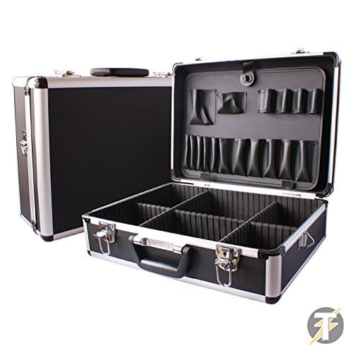 Electricians Aluminium Lockable Black Tool, Flight case, Organiser storage Box