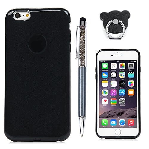 Case for iPhone 6/ 6S Clear 3 in 1 Hybrid PC + TPU Cover Case Removable Glitter Powder Sheet Shockproof Protection Anti-Scratch Shell With Support Ring Stand Phone Case for iPhone 6/ 6S - Black