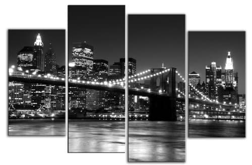 Extra Large New York Black and white Canvas artwork 4 pieces multi panel split canvas completely ready to hang hanging cord attached, hanging template included hand made printed to order UK company- wall space 60” width 44” height (153 x 112 cm)
