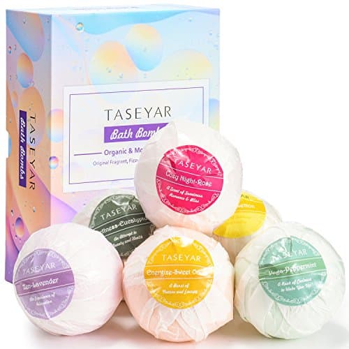 Bath Bombs Set, 4 Oz X 6 Scents Handmade Organic Natural Essential Oil Spa Bomb Fizzies, Idea for Aromatherapy, Relaxation, Moisturizing–Bath Bombs Kit in Box by TASEYAR