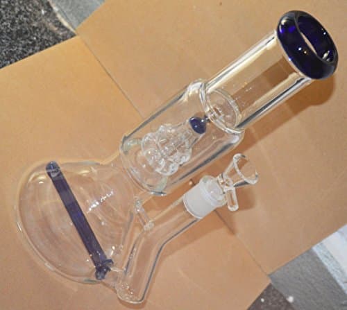 Premium Quality 31cm Tall 2 Pieces Side Bowl, Blue Diffuser Tube Inside, Beaker Base 2 Level Space Chamber Percolator Airflow Shower Tubes Glass Water/Pipe/Bong/Sisha/Hookah