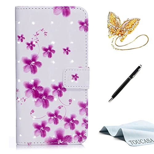 TOUCASA® Huawei P9 Lite case,Huawei P9 Lite case,Leather Wallet Magnetic Case Card Slots Cash Holder Kickstand pu Flip Book Case with [3D Bling Glitter Smooth Surface][Cute Animal Unicorn Butterfly Owl] Design for Huawei P9 Lite + Free Touch Stylus Pen &amp; Dust Plug-Pink flowers