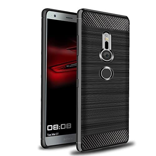 XvDsu Sony Xperia XZ2 Case, Durable Shock Absorbing Rugged Armor Case Ultra Slim Carbon Fiber Design Cover for Sony Xperia XZ2 Black
