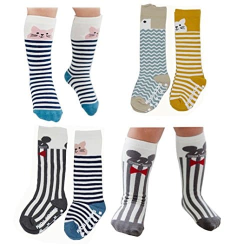 Baby Unisex Knee-High Cotton Socks assorted Cute Cartoon Pattern Infant Socks Anti-Skid Soft High Stockings Deodorant Breathable Knee Stockings for 0-2 Years old