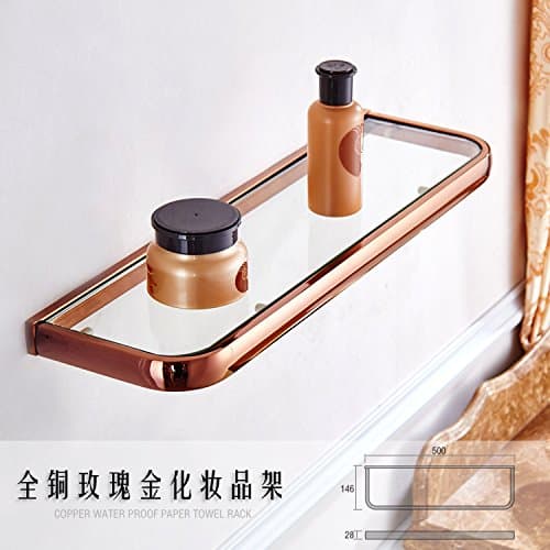 Lcoaung All Copper Rectangular Glass Tray, Wall Washing Mirror, Rose, Golden Cosmetics Shelf, Bathroom Pendant