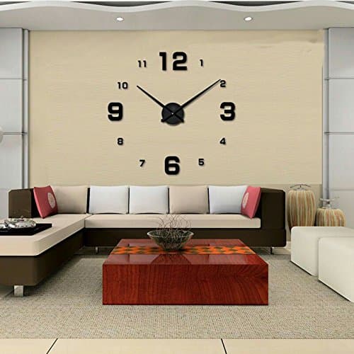 Molilands Wall Clock,Large DIY 3D Mirror Modern Decoration Craft Removable Self Adhesive Acrylic Mirror Stickers Set Mute Wall Clock for Home Office Bedroom (Black)