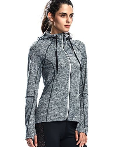 Womens Running Active Hoodies SILIK Long Sleeves Zip-Up Pullover Jogging Sweatshirt, Siliver Gray, Medium