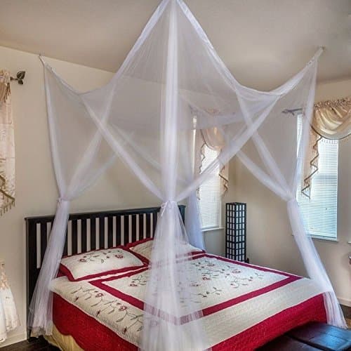 Large Screen Anti Mosquito Net Double Bed Netting Canopy Curtains Insect Net Protection Repellent Complete Hanging Kit 4 Openings 200x210x240mm  (White)
