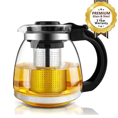 AckMond Glass Teapot with Loose Leaf Tea Maker Press, Built in Stainless Steel Infuser and Removable Filter – 1500ml