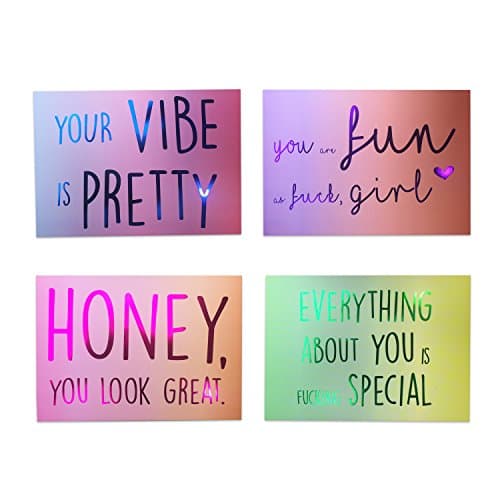 'Likalla 12 "Spread Some Love Postcard Set, 4 Designs with Gradient Hot Foil Embossed Colourful Metallic Colours 300g Chromo Cardboard DIN A6 14.8 x 10.5 cm