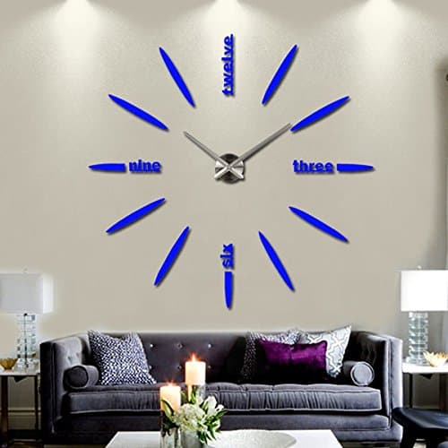 Creative DIY Acrylic Wall Stickers Clock 3D Mirror Clock Home Decor,Blue
