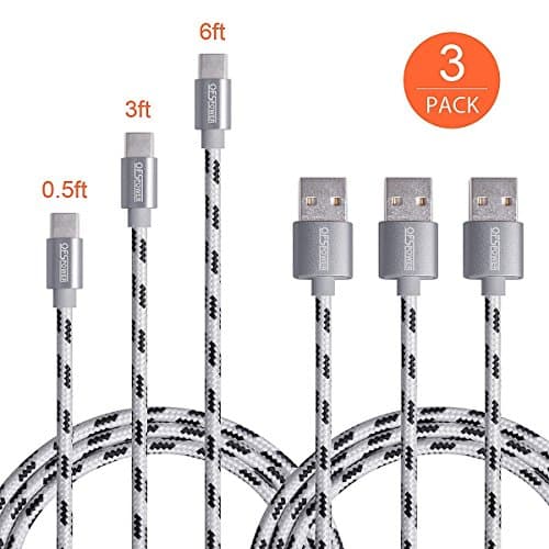 USB Type C Cable, OfsPower 3Pack 0.5ft 3ft 6ft Nylon Braided USB-C to USB Type A Male Data Cable with Aluminum Connector for Apple Macbook 12 Inch, LG G5, Nexus 5X 6P and More (Grey)