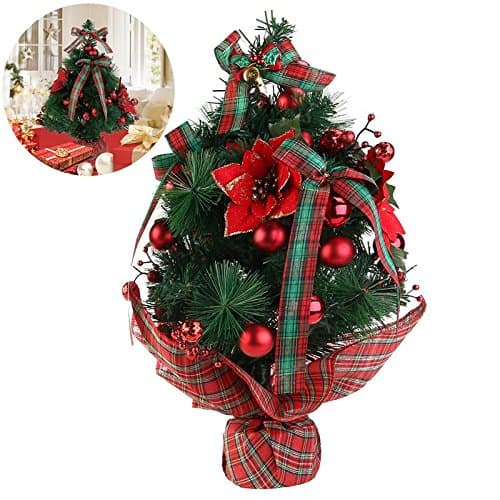 MAYUAN520 18Inch Mini Desktop Table Top Decorated Christmas Tree With Bows &amp; Baubles Ornaments Decorations