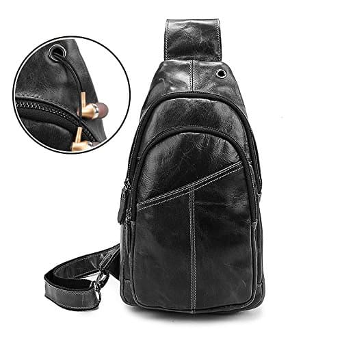 iVotre Shoulder Sling Bag for Men Soft PU Top Cowhide Leather Fashionable and Utilitarian Large Capacity Unbalance Chest Cross Bidy Bag for Traveling - Black