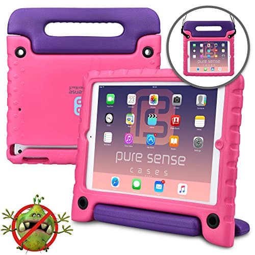 Pure Sense Buddy [Anti-Microbial Kids Case] for Apple iPad Air 1 | Full Kit: Case, Strap, Screen Protector, Spray | A1474 A1475 A1476 (Pink)