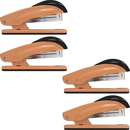 Desk Stapler Set (4 Pack) for Office, School and Home - Small, Compact, Effortless & Ergonomic Metal Design - 20 Sheets Standard 24-26/6 Size - Orange