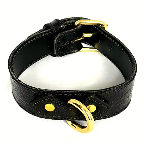 Slap Leather Black Crocodile Print Collar with Large D Ring