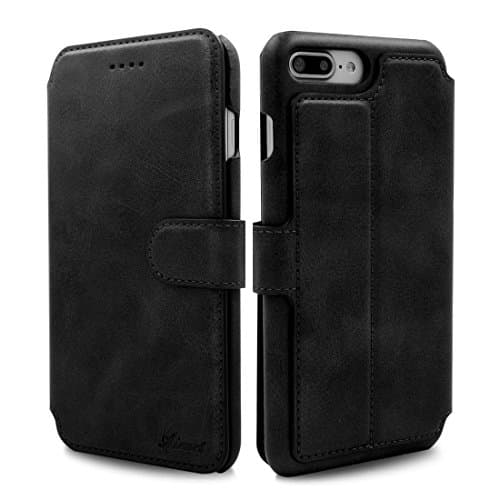 Airart iPhone 7/8 Plus Wallet Case, Premium Flip Stand Vegan Leather Case with Cash Pocket &amp; Cards Slots [Magnetic Closure], Ultra Slim Fit Card Case Cover Book Design for iPhone7/8 Plus 5.5", Black