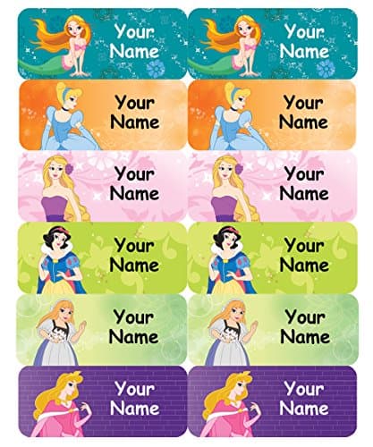 96 Personalised, Waterproof Medium Size Sticky Name Labels for kids (50x20mm) - Princess Design