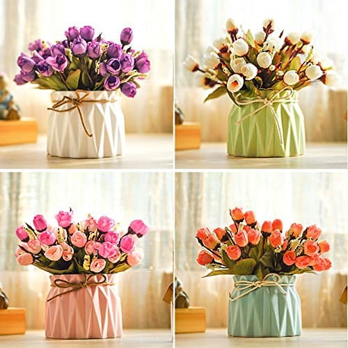 KAIMO Small Cut Ceramics Vases In Differing color(2 vase without flower) (white+pink) (White+pink)