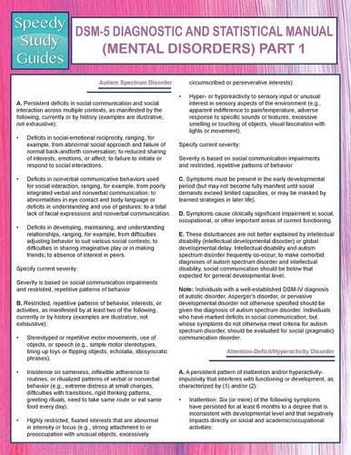 DSM-5 Diagnostic and Statistical Manual (Mental Disorders) Part 1: (Speedy Study Guides)