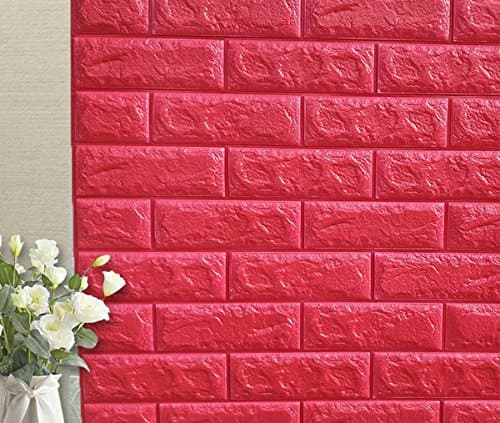 YIHOPAINTI 3D Brick Wall Stickers Self-adhesive Wall Panel PE Foam Wall Decal Wallpaper for TV Sofa Background Living Room Decoration 27x30" (Red)