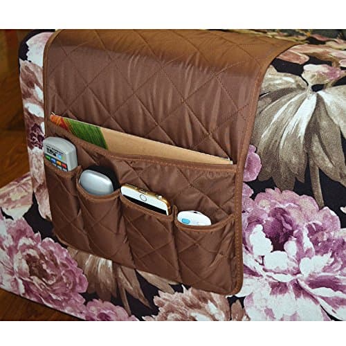 Lainin Sofa Couch Chair Armrest Storage Organizer with 5 Pockets, Fits for Phone, iPad, Book, Magazines, TV Remote Control - Coffee