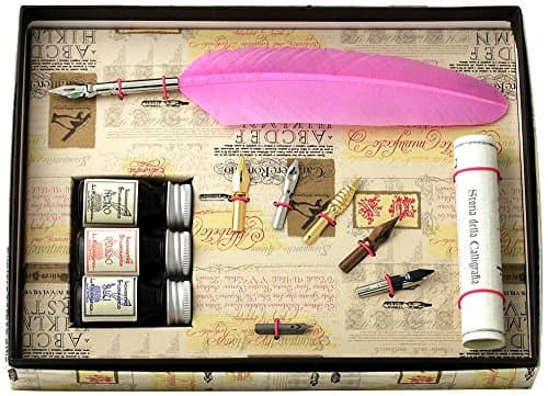Pink Feather Quill, 3 Inks &amp; 6 Nib Set by Coles Calligraphy