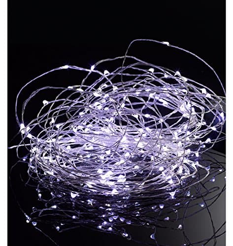 DZD - Silver Wire Battery Lights, Ice White, 50 Bulbs on 4.9m wire