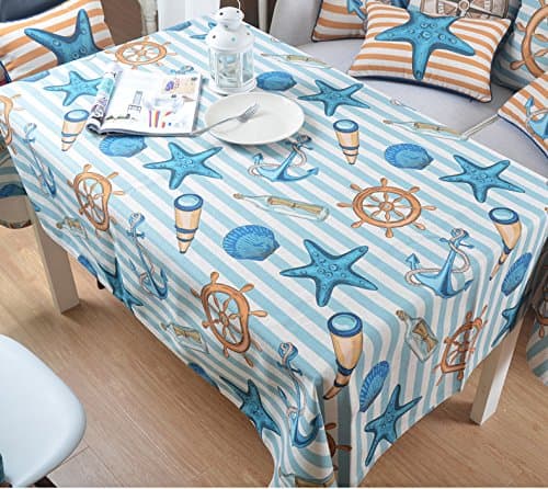 Tabgw Rectangular Tablecloth Dining Room Garden Hotel Cafe Table Cover Cloth European Style Cotton and Linen Starfish 85×85Cm Home Decoration