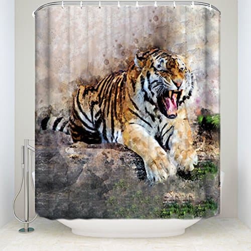 Waterproof Fabric Polyester Bathroom Shower Curtain with Hooks 60x72 - Perched Tiger