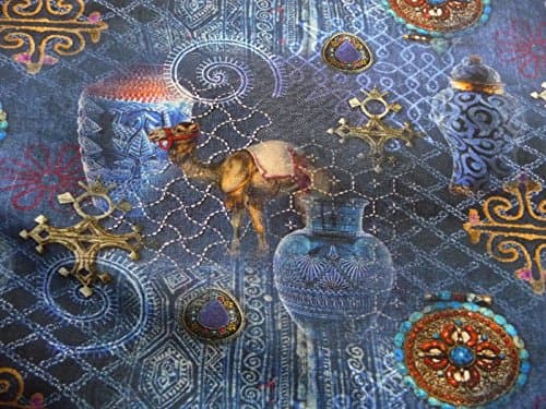 Jersey Cotton Elastane, Egypt Life, Oriental Pattern, Blue – per metre