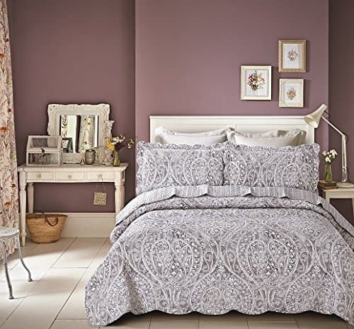 3 Piece Cotton Blend Luxury Bedspread Coverlets Bed Throw Double King Superking Bed (Grey Storm)