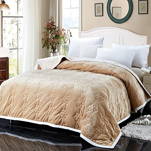 Zangge Bedding Throw Blanket Double Flannel Soft Thick Warm Quilted Blanket for Home Bed Sofa Beige 180 x 200cm