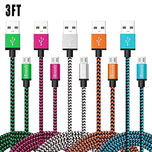 (Upgrade Version) Micro USB Cable Android, iRoundy 5-Pack Premium Nylon Braided High Speed USB 2.0 A Male to Micro B Data Sync and Charger Cable for Samsung,HTC,Huawei,Motorola,Nokia,Sony etc(3FT/1M)
