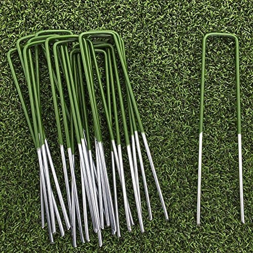 Lawn World Heavy Duty Half-Green 40 Pack Artificial Grass Turf U Pins Galvanised Metal Pegs Staples Weed Garden Bevelled Ends 150mm x 30mm x 4mm