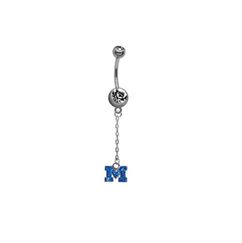 Michigan Wolverines Glitter Logo "Dangle Chain" NCAA Belly Button Navel Ring
