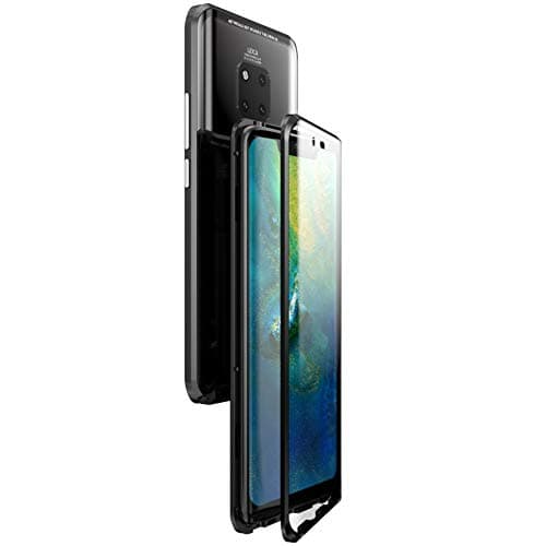 360° Full Body Case for Huawei Mate 20 Pro,[Front and Back of Clear Protective Touchable Strong HD Tempered Glass] with Built-in Screen Protector Magnetic Adsorption Metal Protection Cover Black