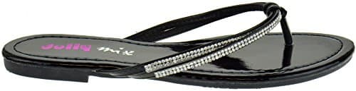 Kara Rhinestone Embellished Thong Flat Sandlas Black