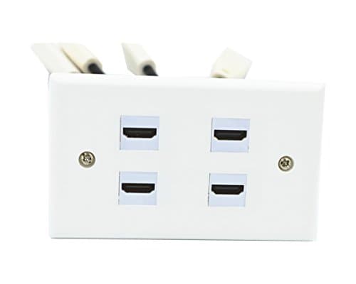 MXtechnic 4 Port White HDMI Pigtail Wall Plate Decoration with 4 Inch Built in Flexible Hi Speed HDMI Cable Support the Ethernet
