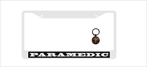 Real Fish Paramedic License Plate Frames Metal Chrome Frame & Key Chain Funny Humor Gift (Paramedic with Key)