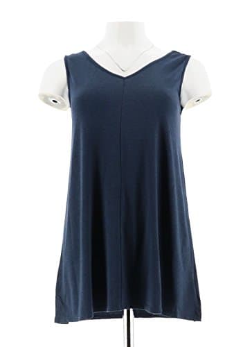 Halston Essentials Slvless V-Neck Knit Tunic Heather Navy Reg XL New A280395