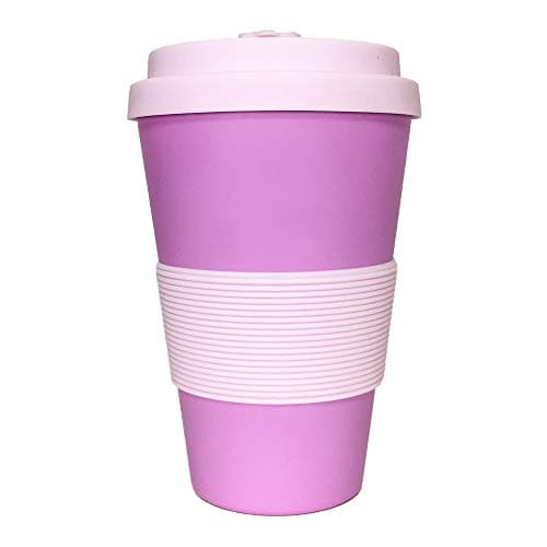 Gift for Her- Perfect!!. Reusable Coffee Cup, Great for Summer Picnics!! 16oz Pink Bamboo, Silicone lid, Bung & Sleeve 450ml Travel, Take to The Beach.