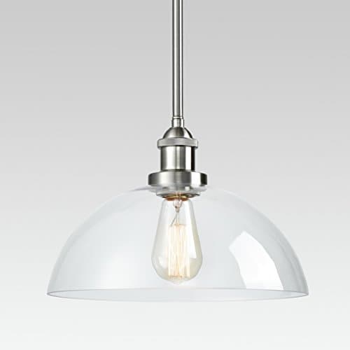 Dazhuan Ceiling Light Half-Sphere Glass Shade 1-Light Pendant Lighting Stem Hanging Light Fixture, Brushed Nickel