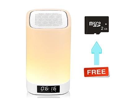 Q6 Portable Bluetooth 4.2 Speaker Night Light with Alarm Clock and Radio,Touch Control Color LED Bedside Table Lamp Subwoofer Supported /TF Card/AUX-IN
