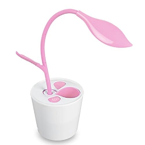 USB LED Desk Lamp, Seetru Kids Touch-sensitive Dimmable Flexible 3 Level of Brightness Table Light with Sapling Pencil Holder for Bedroom Reading Night Light - Pink